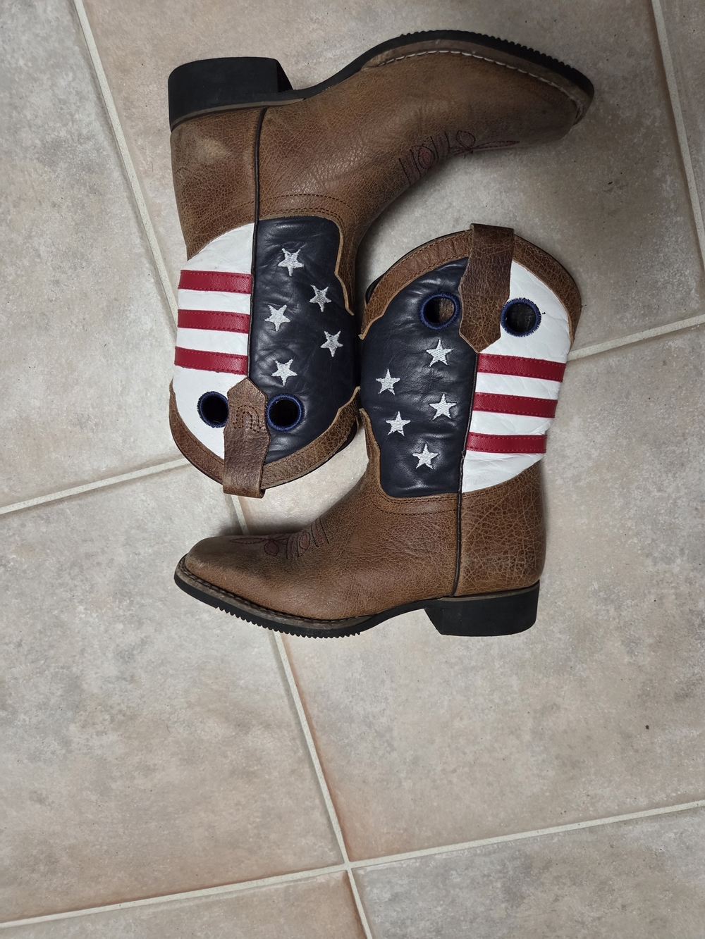 Brown Cowboy Boots with American Flag Star & Stripe Shaft